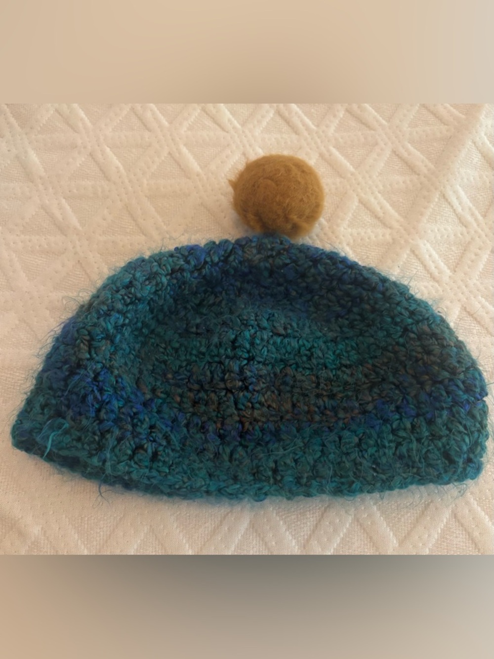 Cozy Knit Beanie in Teal with Gold Pom-Pom